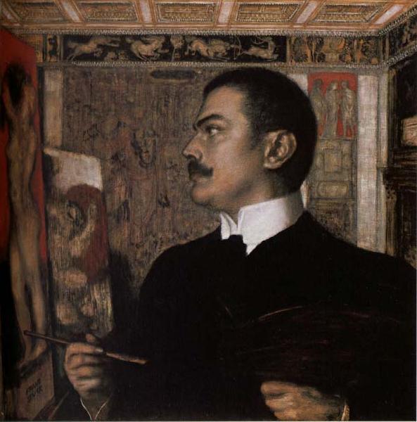 Franz von Stuck Self-Portrait at the Easel oil painting image